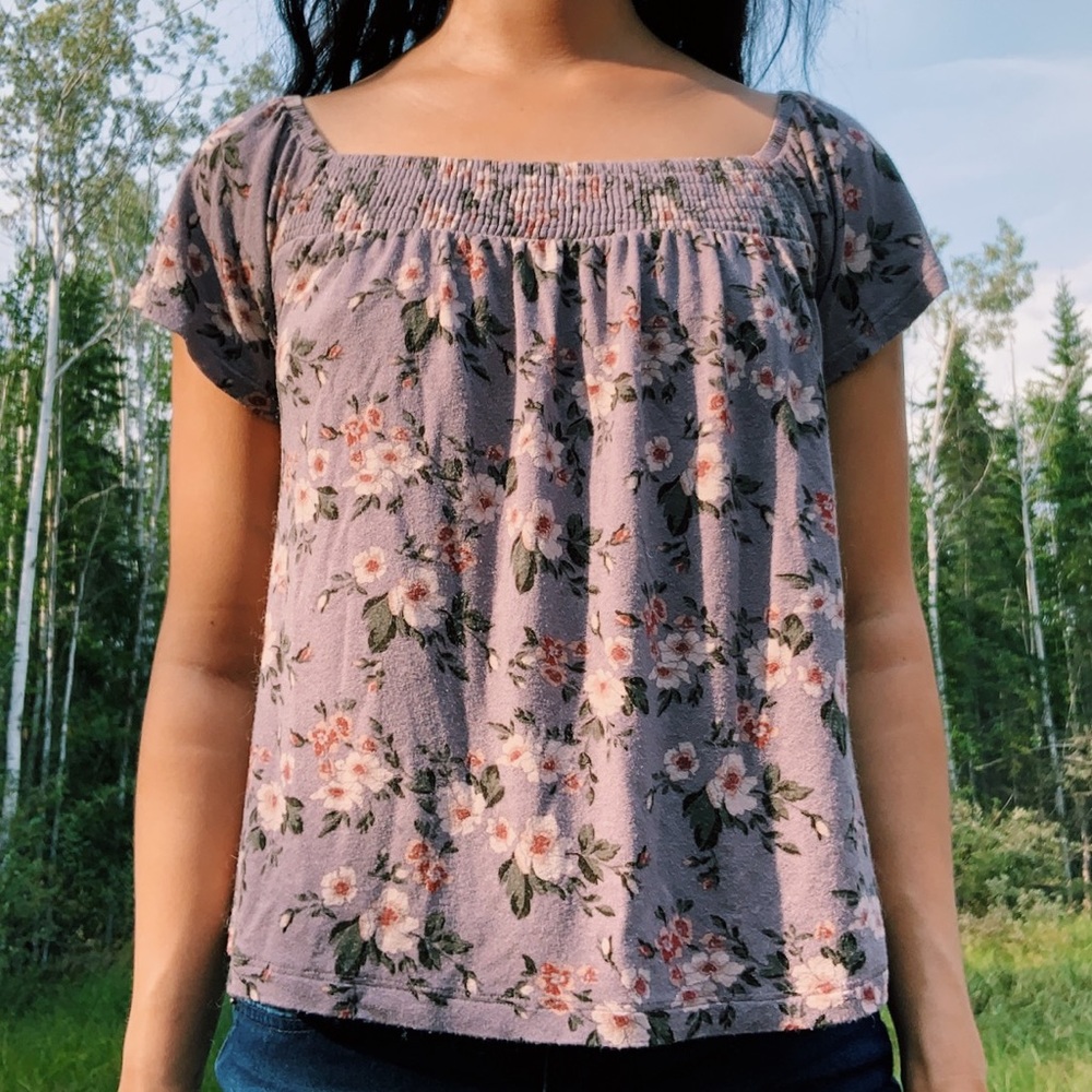 Purple Floral American Eagle Top